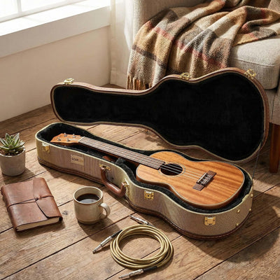 Gearlux Soprano Ukulele Hard Case - Gold Tweed (21-Inch Length)