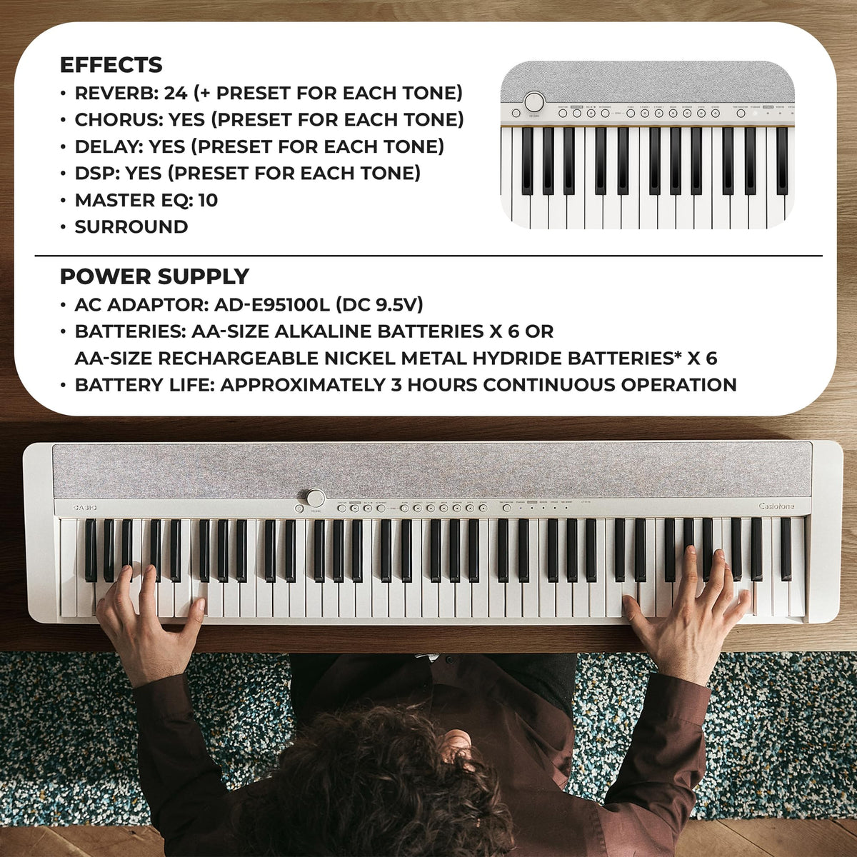 Casio CT-S1 Casiotone 61-Key Keyboard - White w/ Adjustable Stand