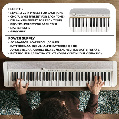 Casio CT-S1 Casiotone 61-Key Keyboard - White w/ Adjustable Stand
