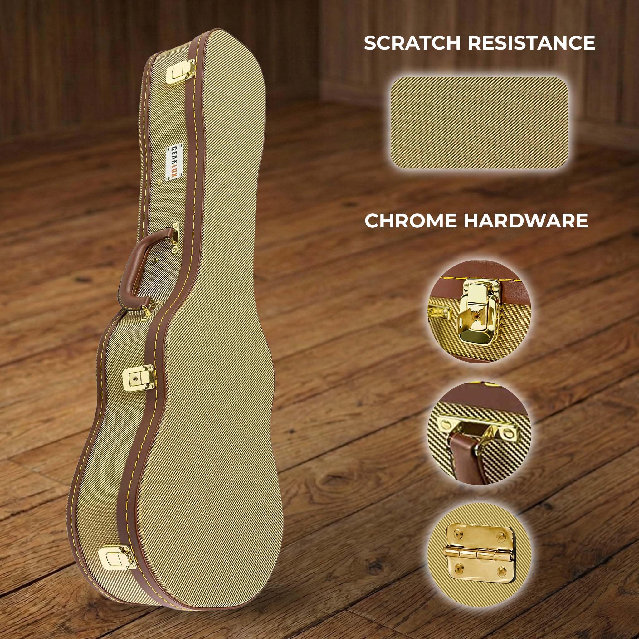 Gearlux Soprano Ukulele Hard Case - Gold Tweed (21-Inch Length)