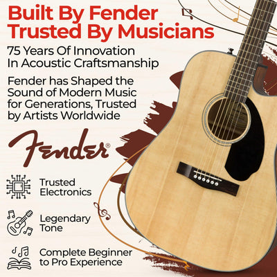Fender CD-60SCE Solid Top Dreadnought Acoustic-Electric Guitar - Natural w/ Hard Case
