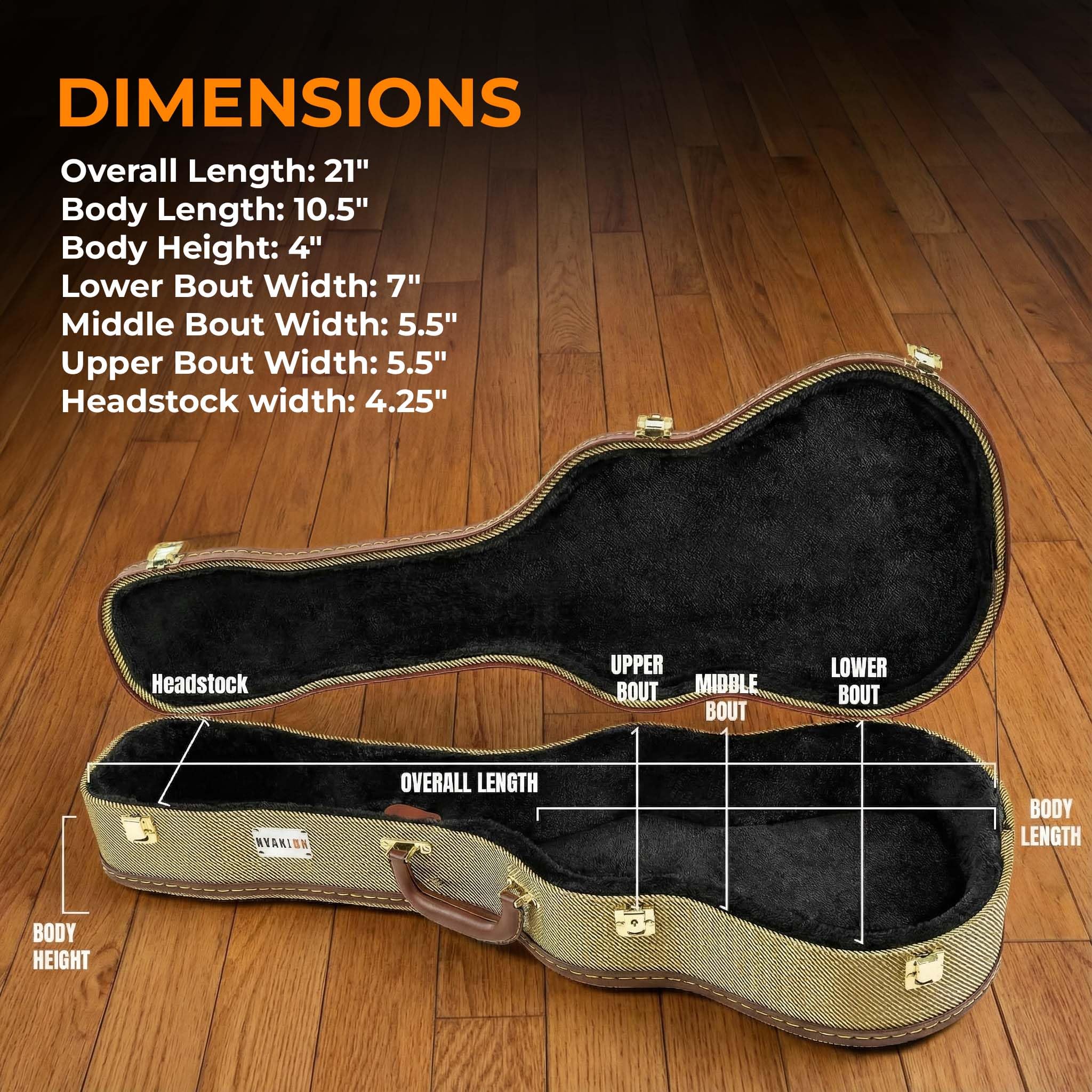 Gearlux Soprano Ukulele Hard Case - Gold Tweed (21-Inch Length)