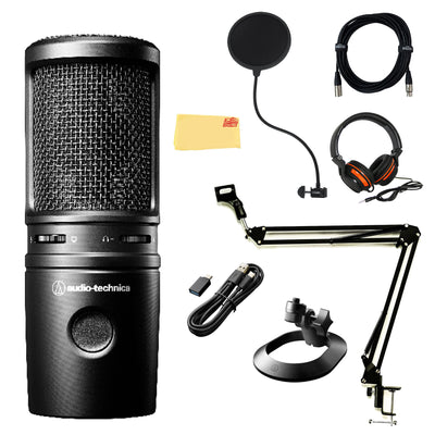 Audio-Technica AT2020USB-X Cardioid Condenser USB Microphone - Black w/ Pop Filter