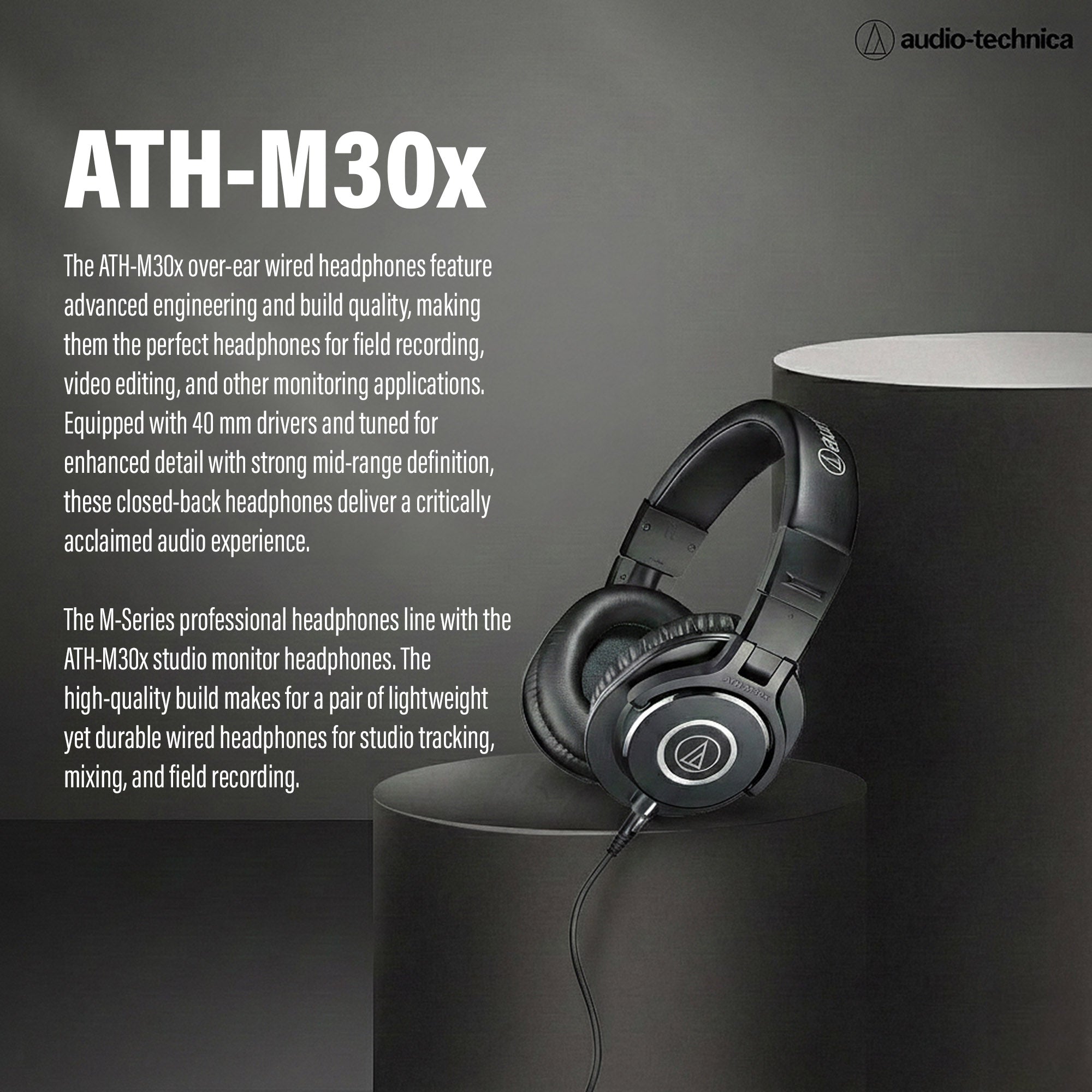 Audio-Technica ATH-M30x Professional Monitor Headphones w/ Case