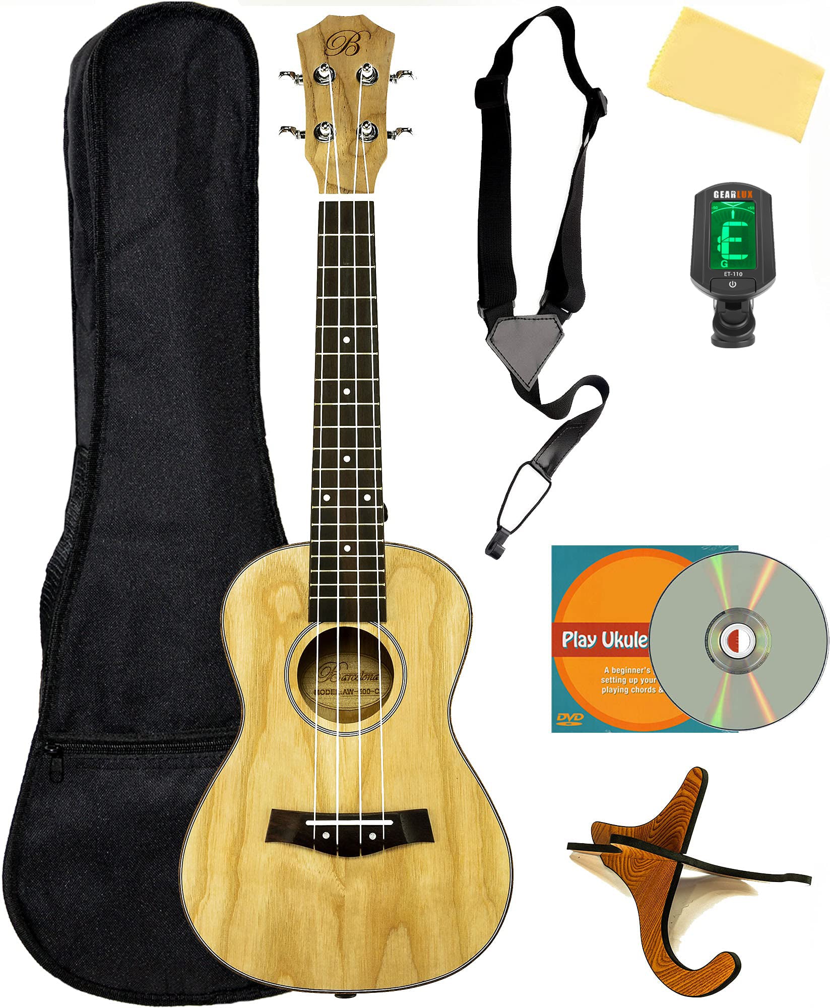 Barcelona Solid Top Ash Wood Concert Ukulele w/ Gig Bag