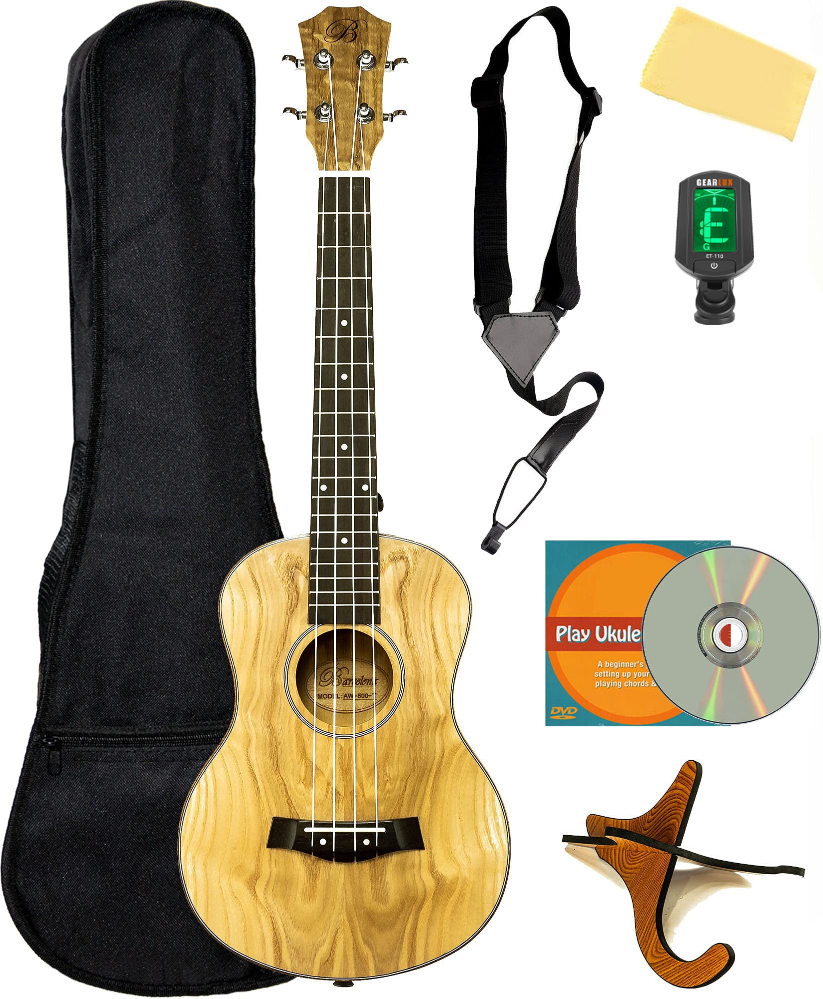 Barcelona Solid Top Ash Wood Tenor Ukulele w/ Gig Bag