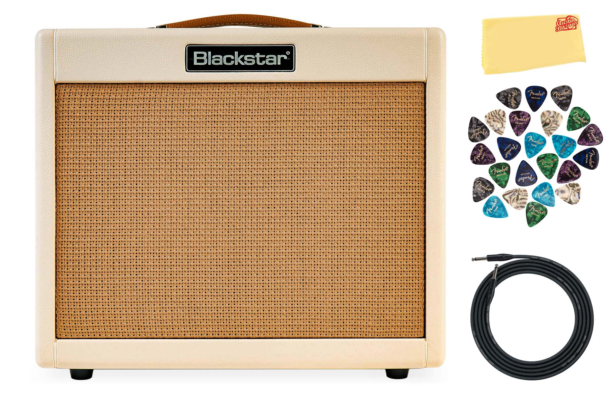 Blackstar TV-10 A 10-Watt 12-Inch Guitar Combo Amplifier with 6L6 Tube - Cream w/ Instrument Cable