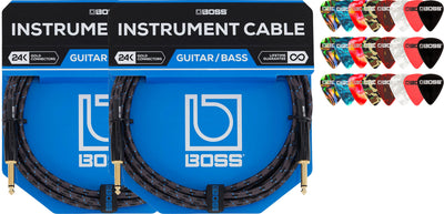 Boss BIC-10 10-Foot Instrument Cable, Straight-Straight - 2 Pack w/ Picks