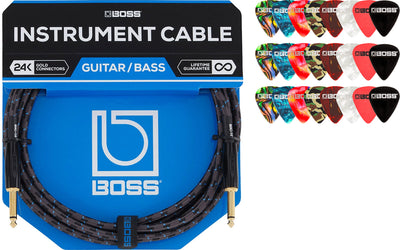 Boss BIC-25 25-Foot Instrument Cable, Straight-Straight - 1 Pack w/ Picks