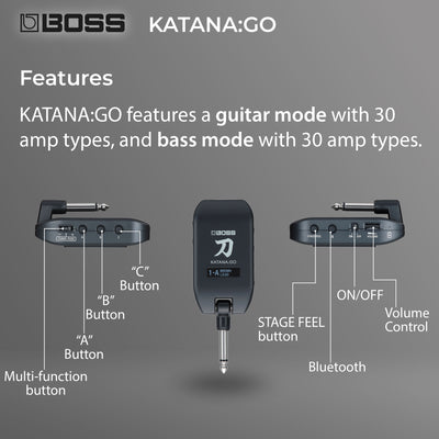 Boss Katana:Go Personal Headphone Guitar Amplifier w/ Instrument Cable