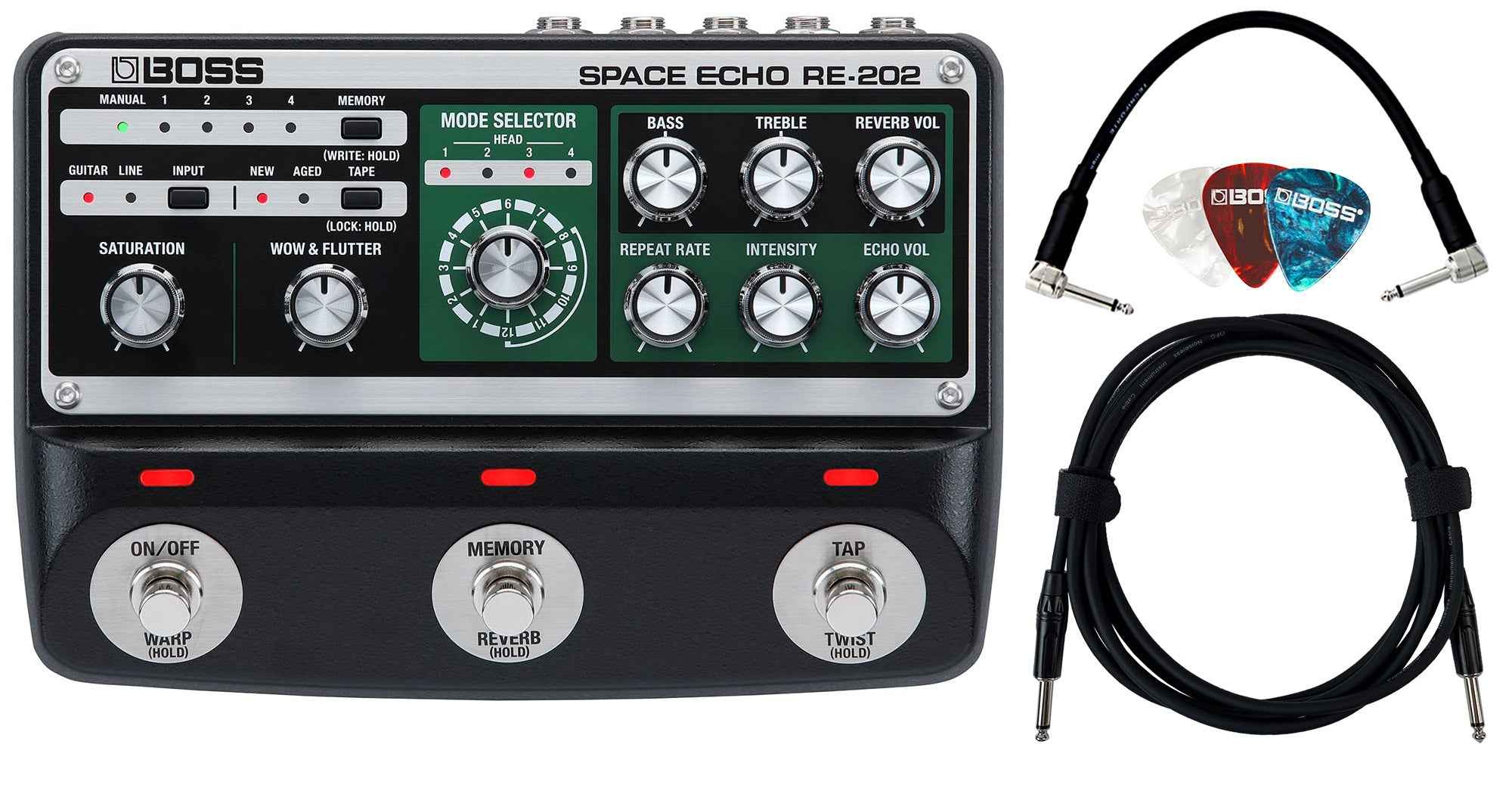 Boss RE-202 Space Echo Delay and Reverb Effects w/ Instrument Cables