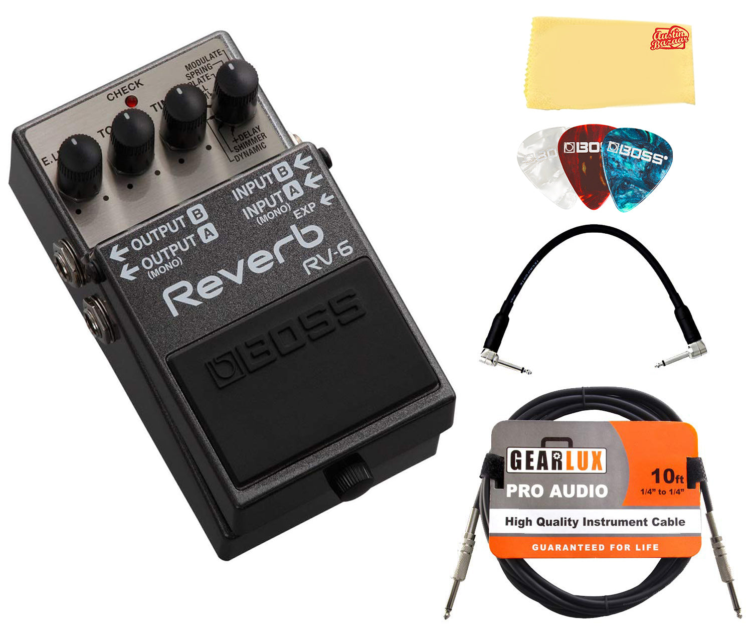 Boss RV-6 Reverb w/ Instrument Cables