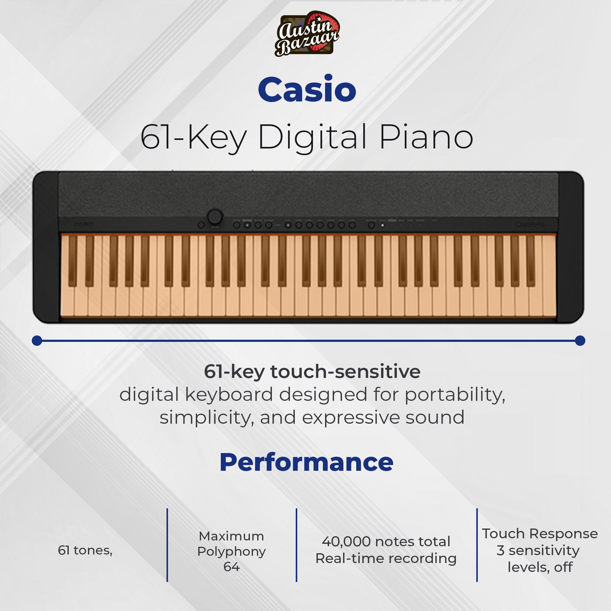 Casio CT-S1 Casiotone 61-Key Keyboard - Black w/ Adjustable Stand