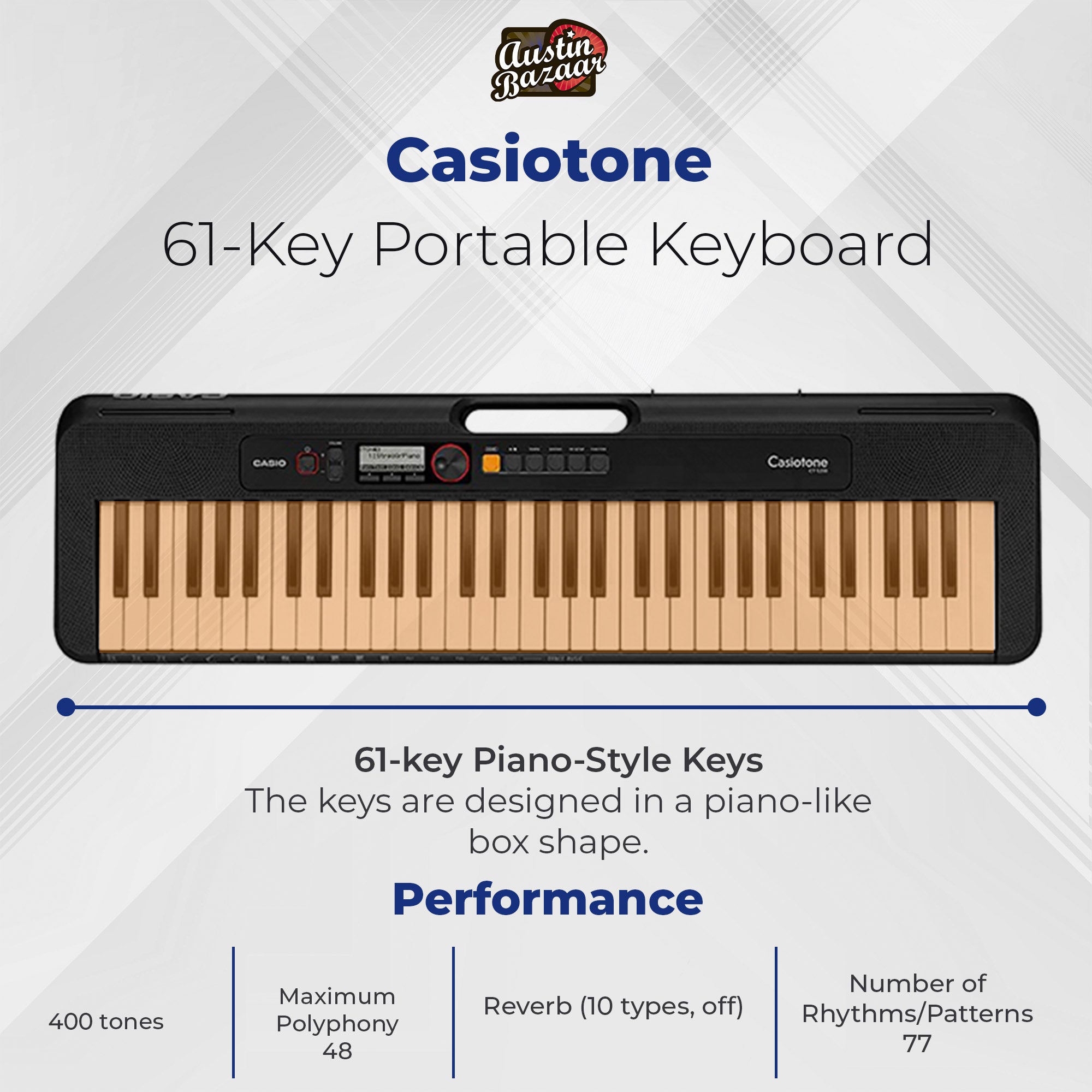 Casio CT-S200 Casiotone 61-Key Keyboard - Black w/ Adjustable Stand