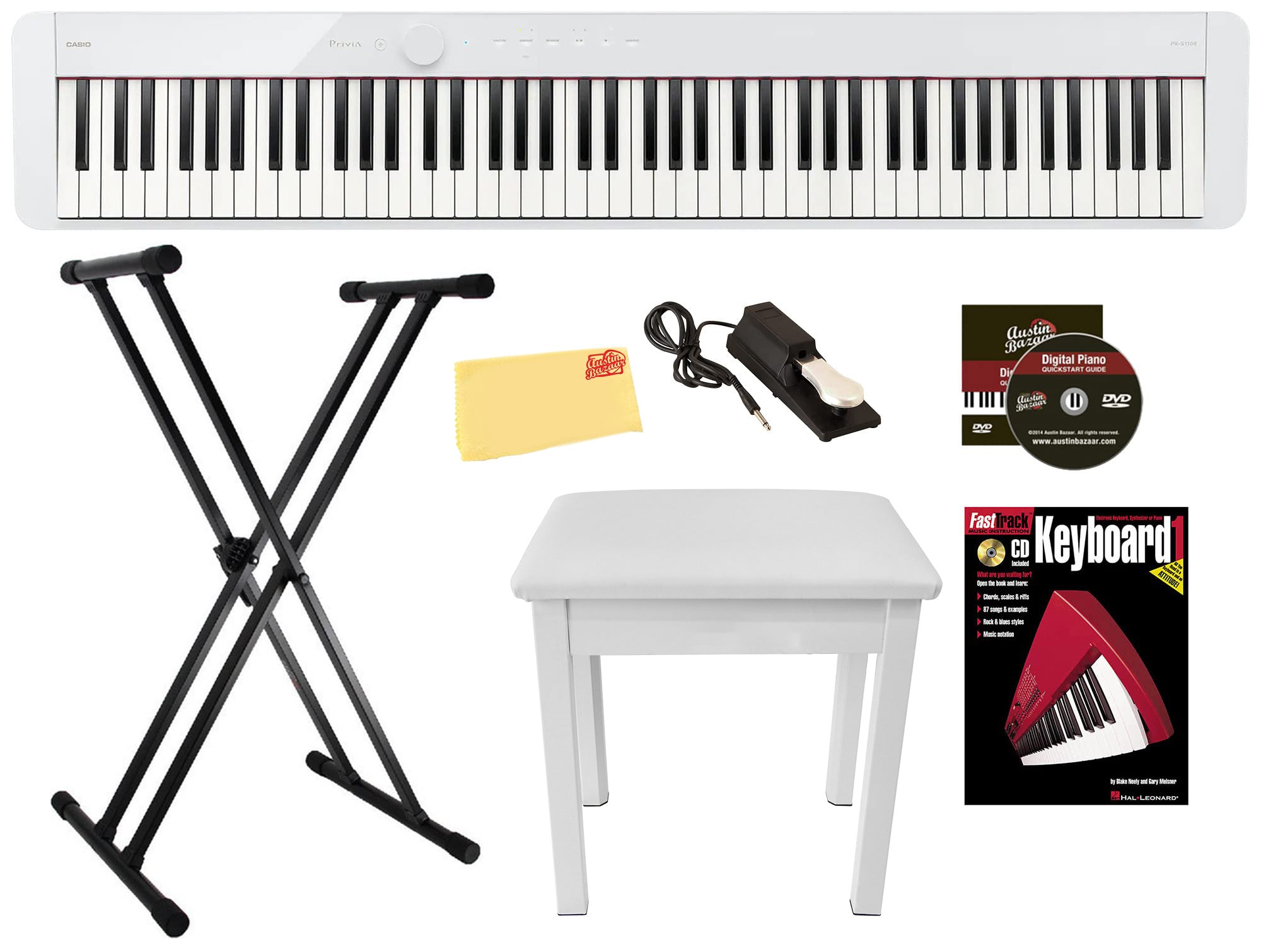 Casio PX-S1100 Privia Slim Digital Piano - White w/ Adjustable Stand