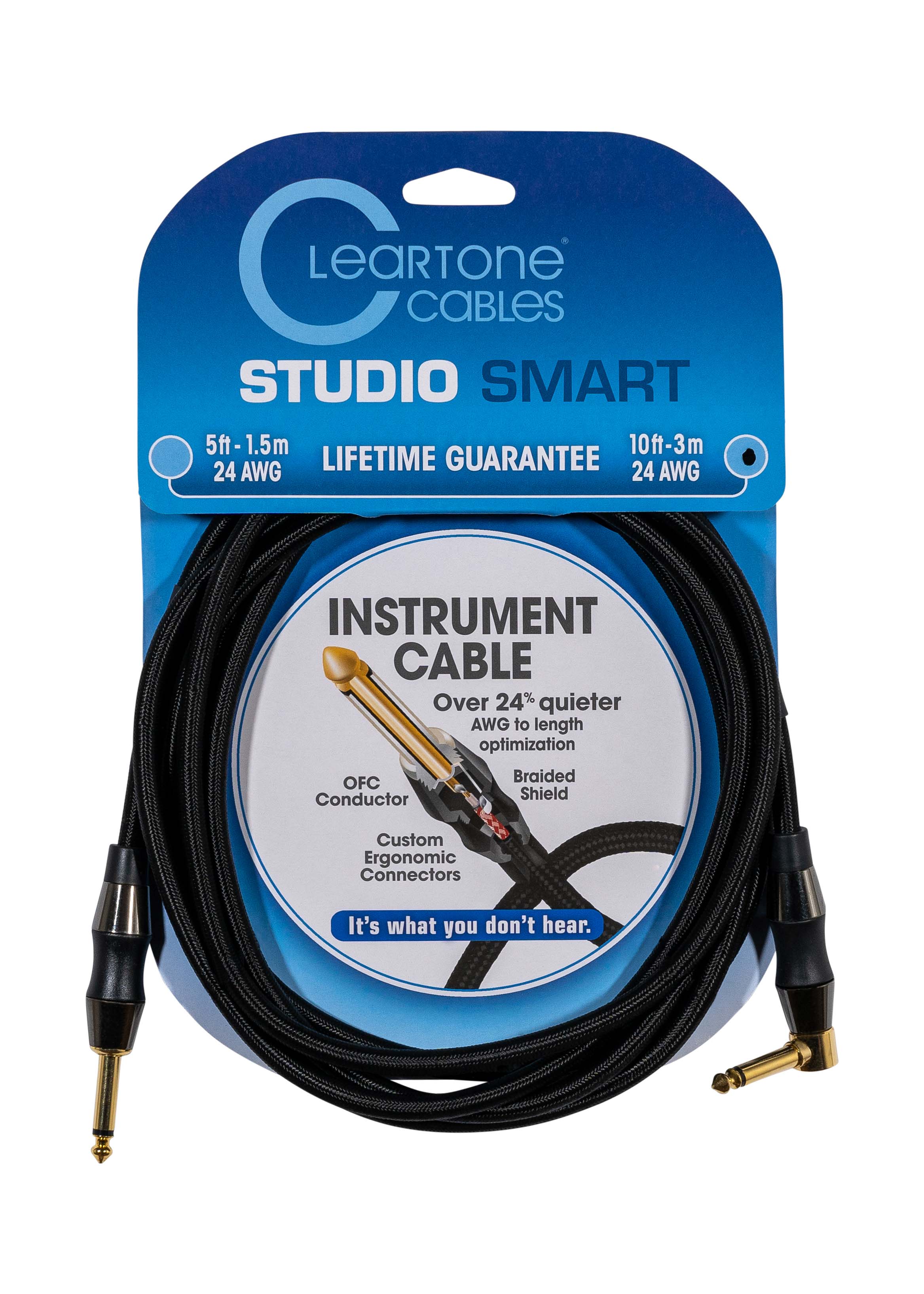 Cleartone 10-Foot Studio Smart Instrument Cable, Straight-Angled, 24 AWG - 3 Pack