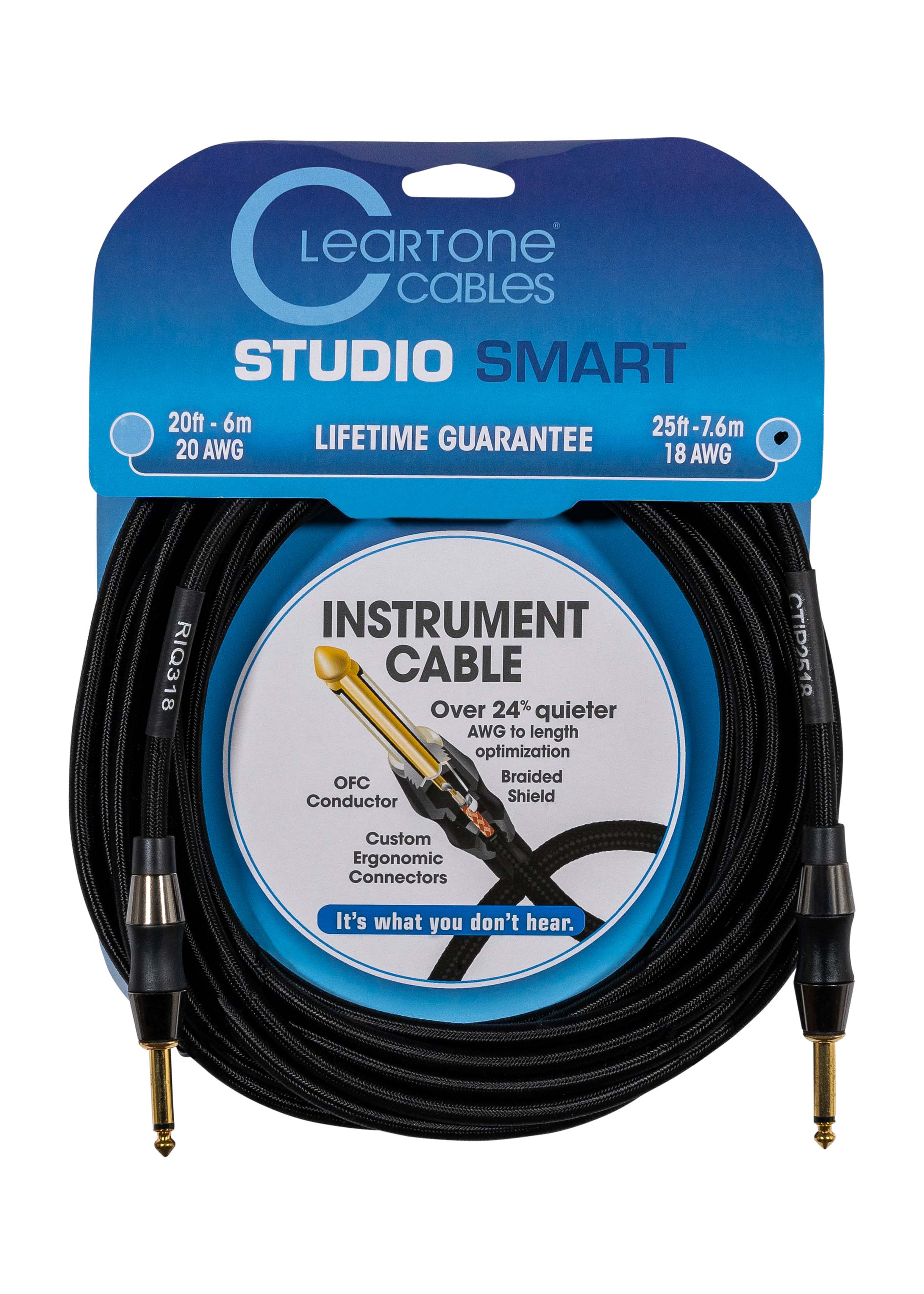 Cleartone 25-Foot Studio Smart Instrument Cable, Straight-Straight, 18 AWG - 3 Pack