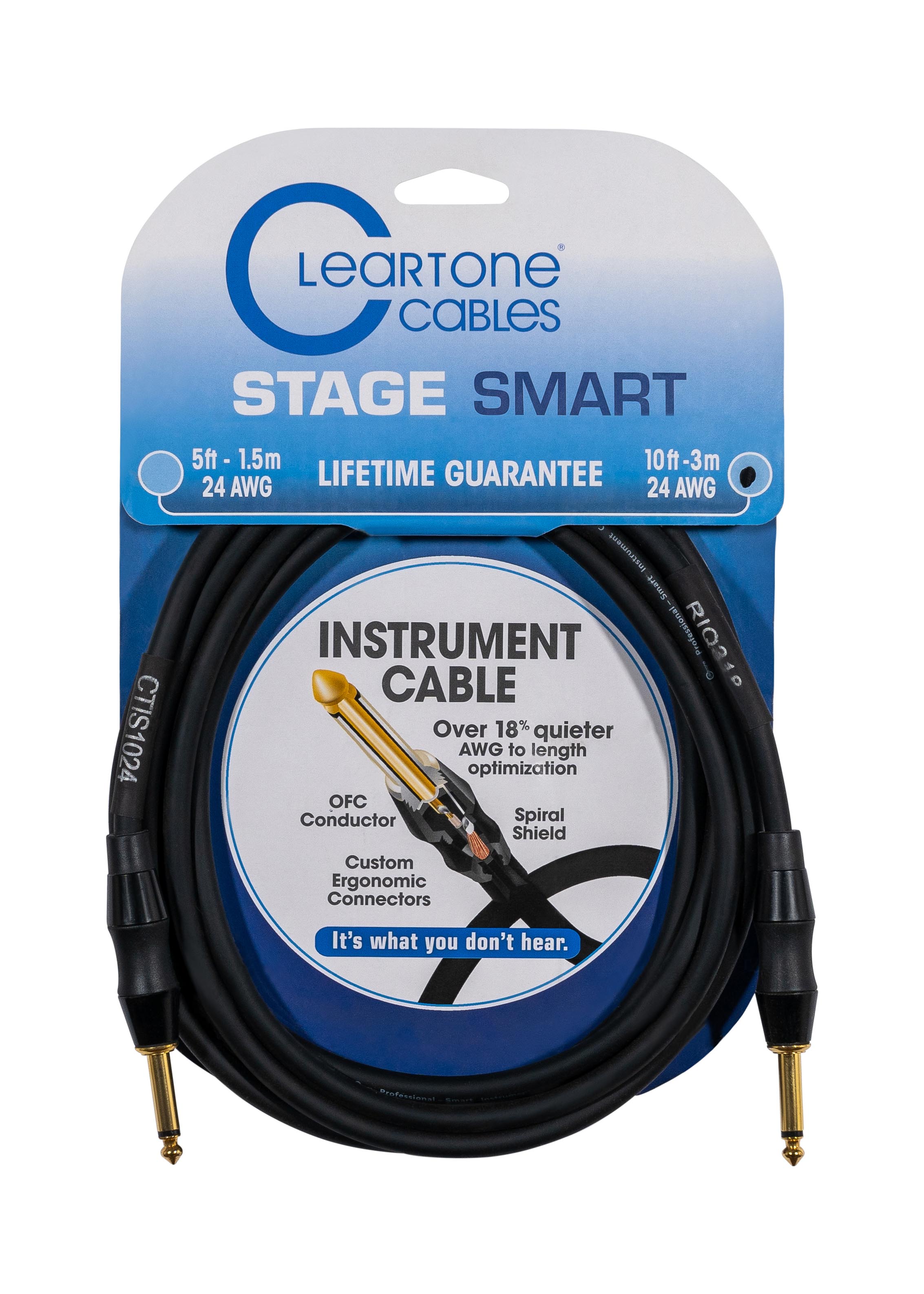 Cleartone 10-Foot Stage Smart Instrument Cable, Straight-Straight, 24 AWG - 2 Pack