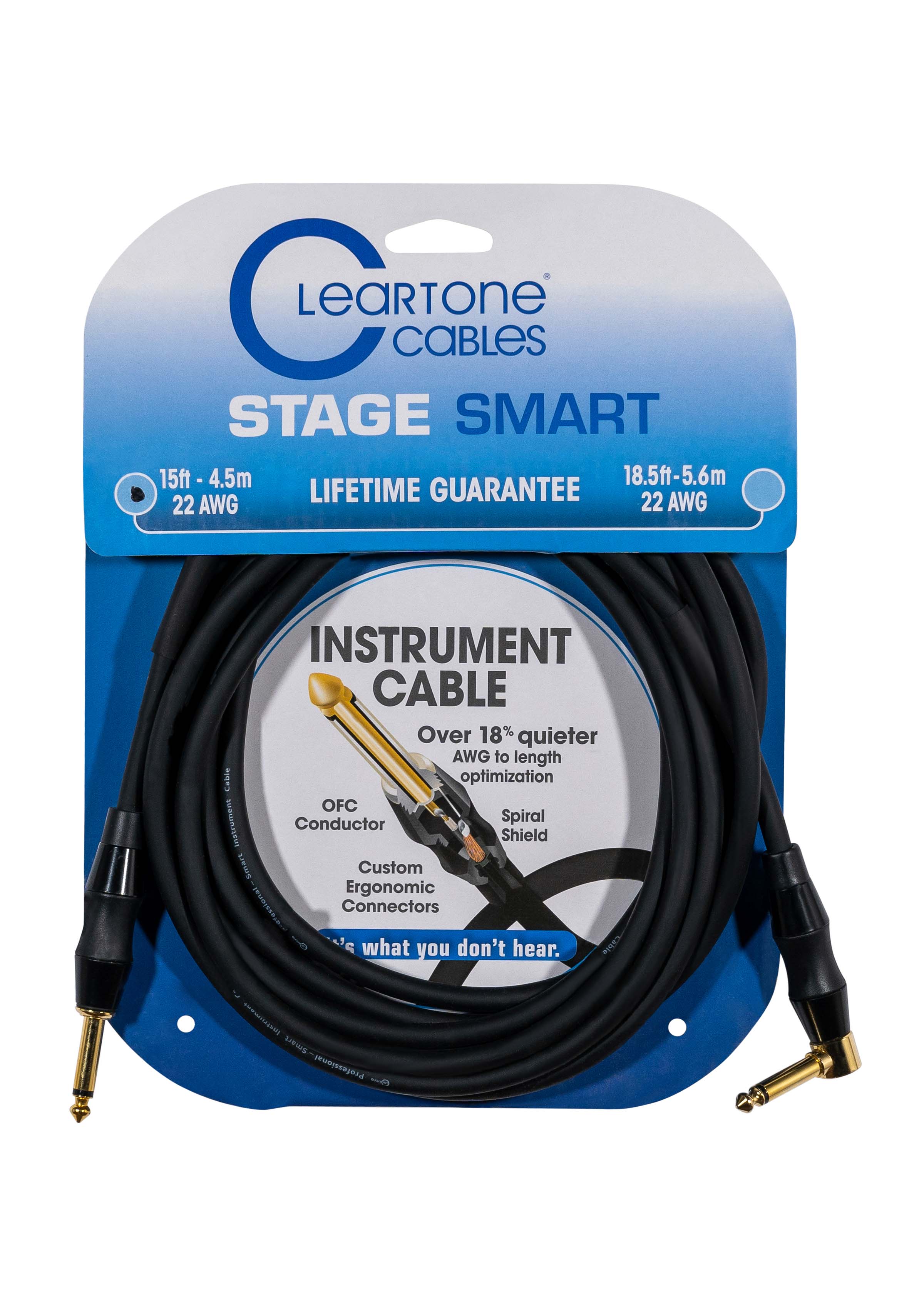 Cleartone 15-Foot Stage Smart Instrument Cable, Straight-Angled, 22 AWG - 2 Pack