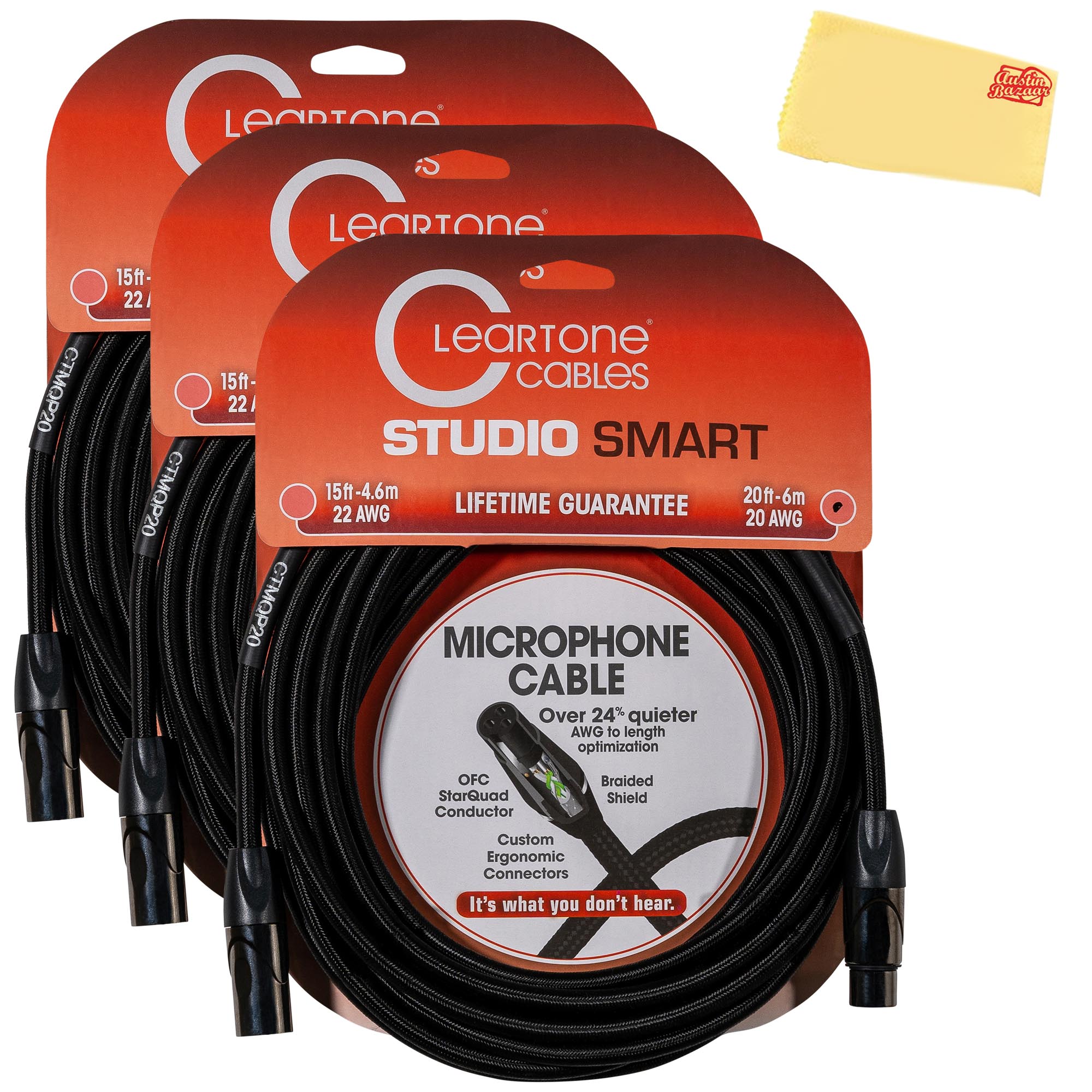 Cleartone 20-Foot Studio Smart Microphone Cable, 20 AWG - 3 Pack