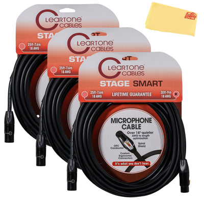 Cleartone 30-Foot Stage Smart Microphone Cable, 18 AWG - 3 Pack