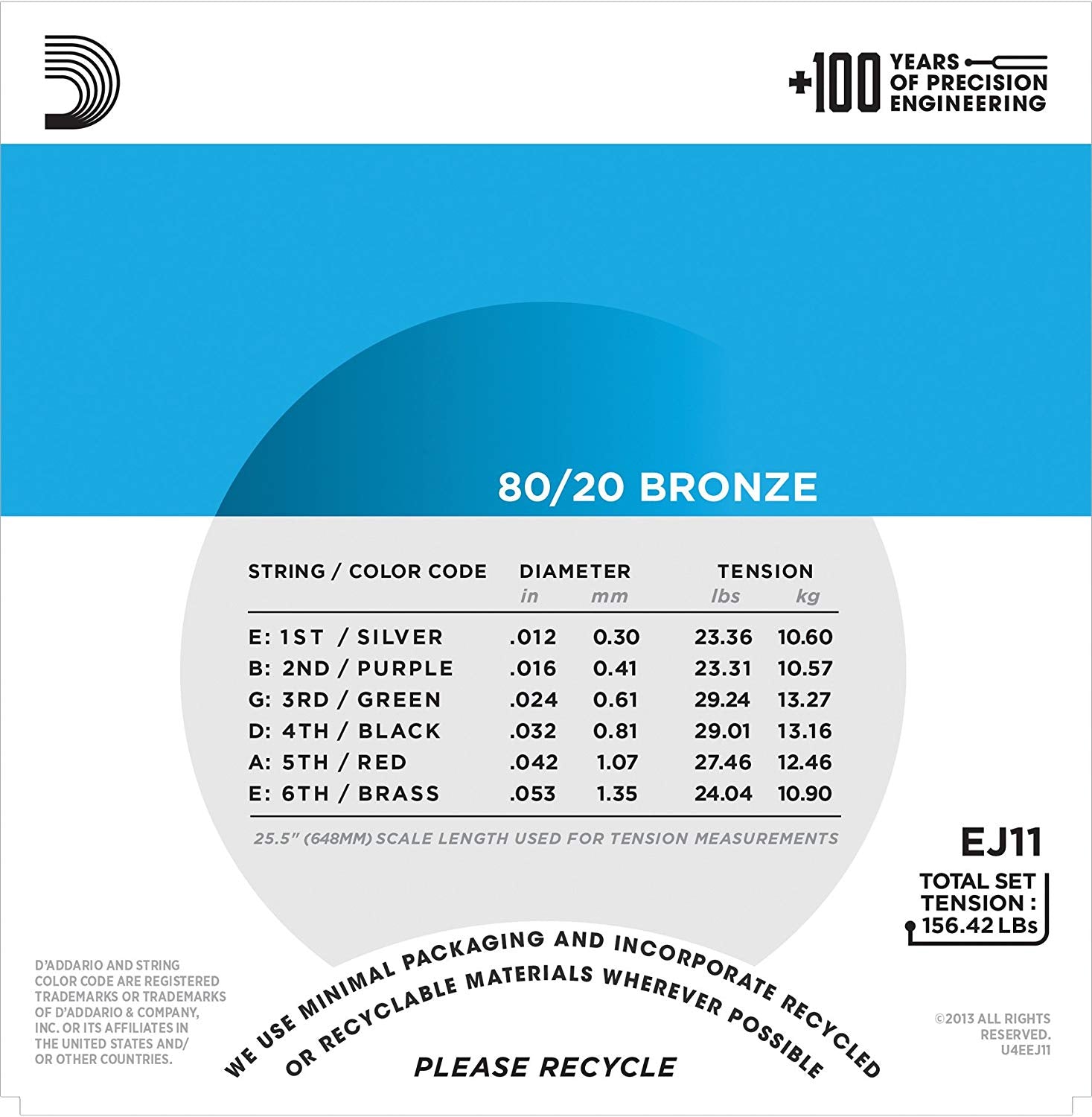 D'Addario EJ11 80/20 Bronze Acoustic Guitar Strings