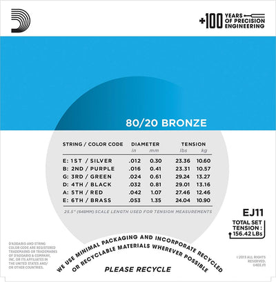 D'Addario EJ11 80/20 Bronze Acoustic Guitar Strings