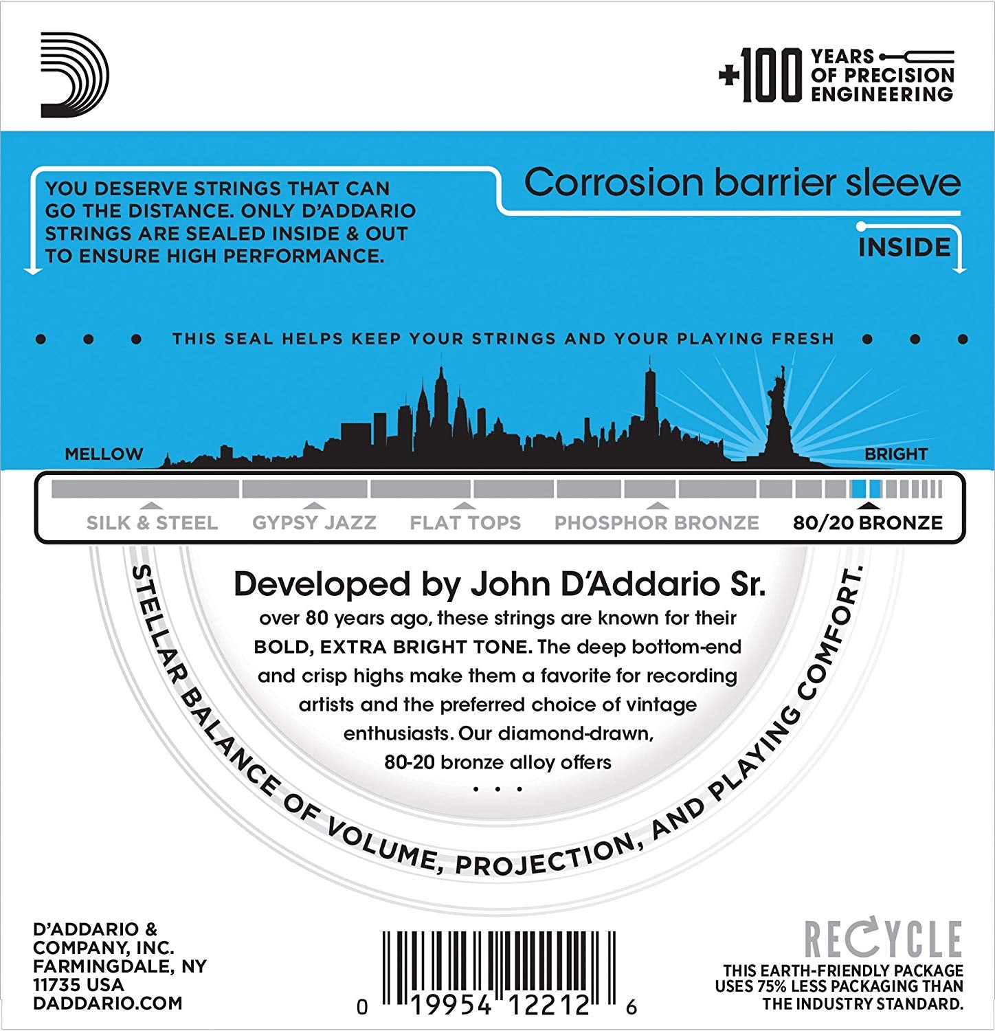 D'Addario EJ11 80/20 Bronze Acoustic Guitar Strings