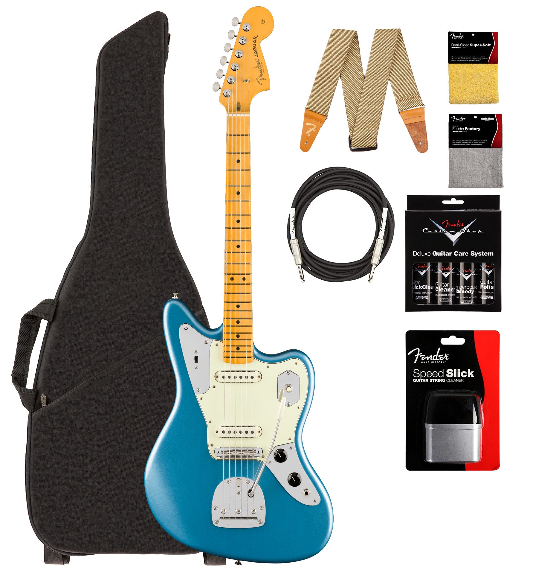 Fender American Professional Classic Jaguar - Faded Lake Placid Blue w/ Cleaning Kit