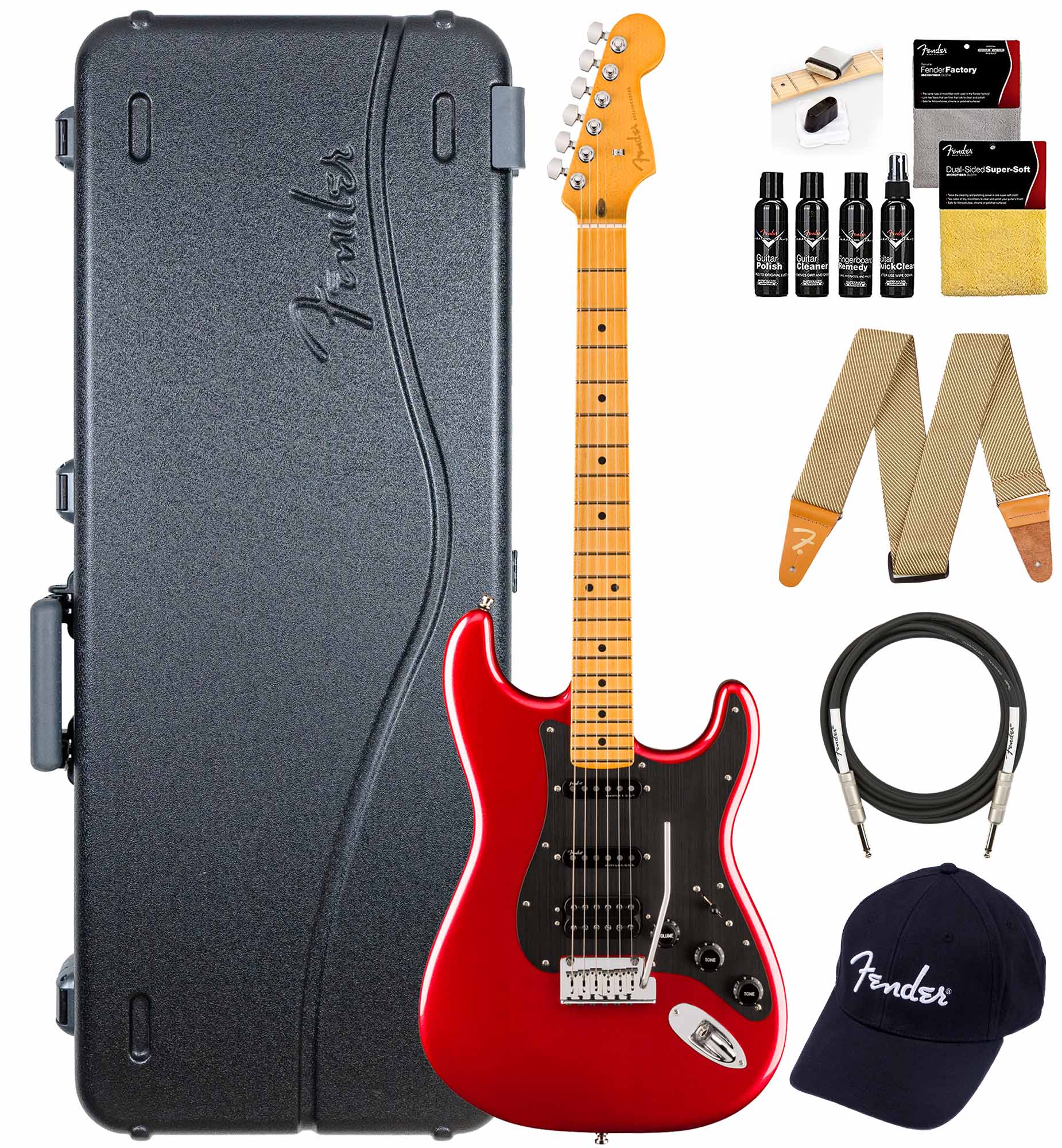 Fender American Ultra II Stratocaster HSS - Sinister Red w/ Guitar Cleaning Kit