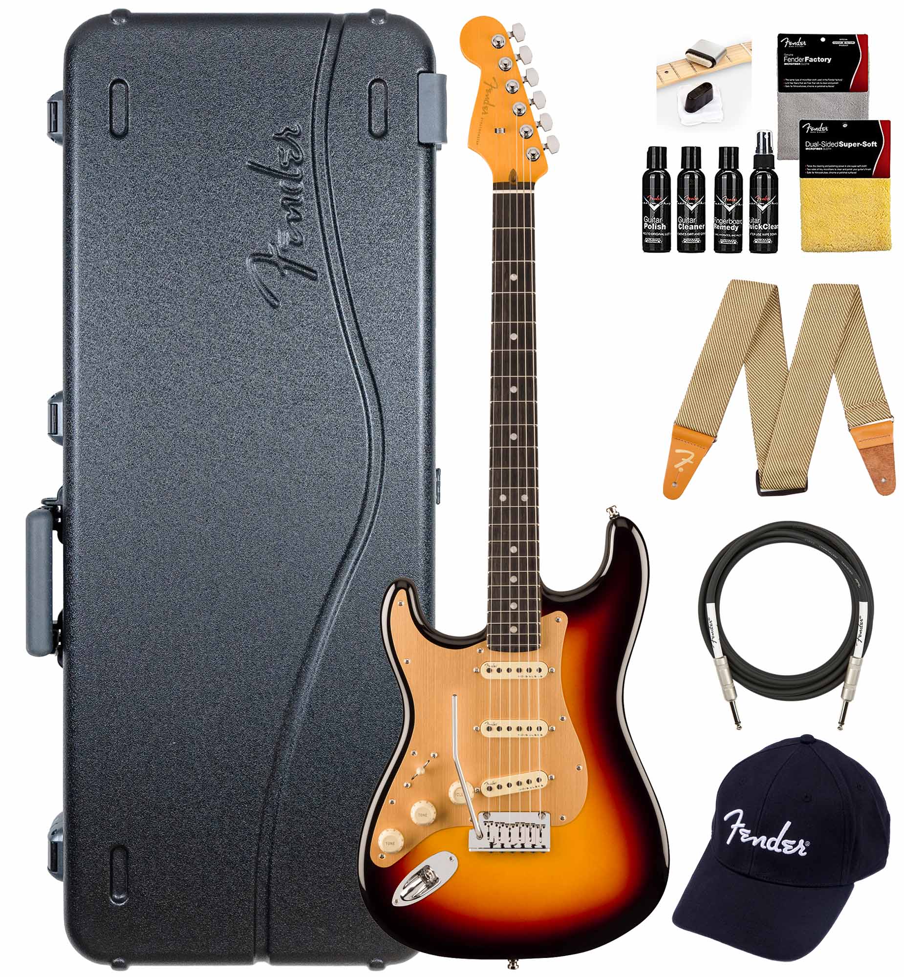 Fender American Ultra II Stratocaster, Left Handed - Ultraburst w/ Guitar Cleaning Kit