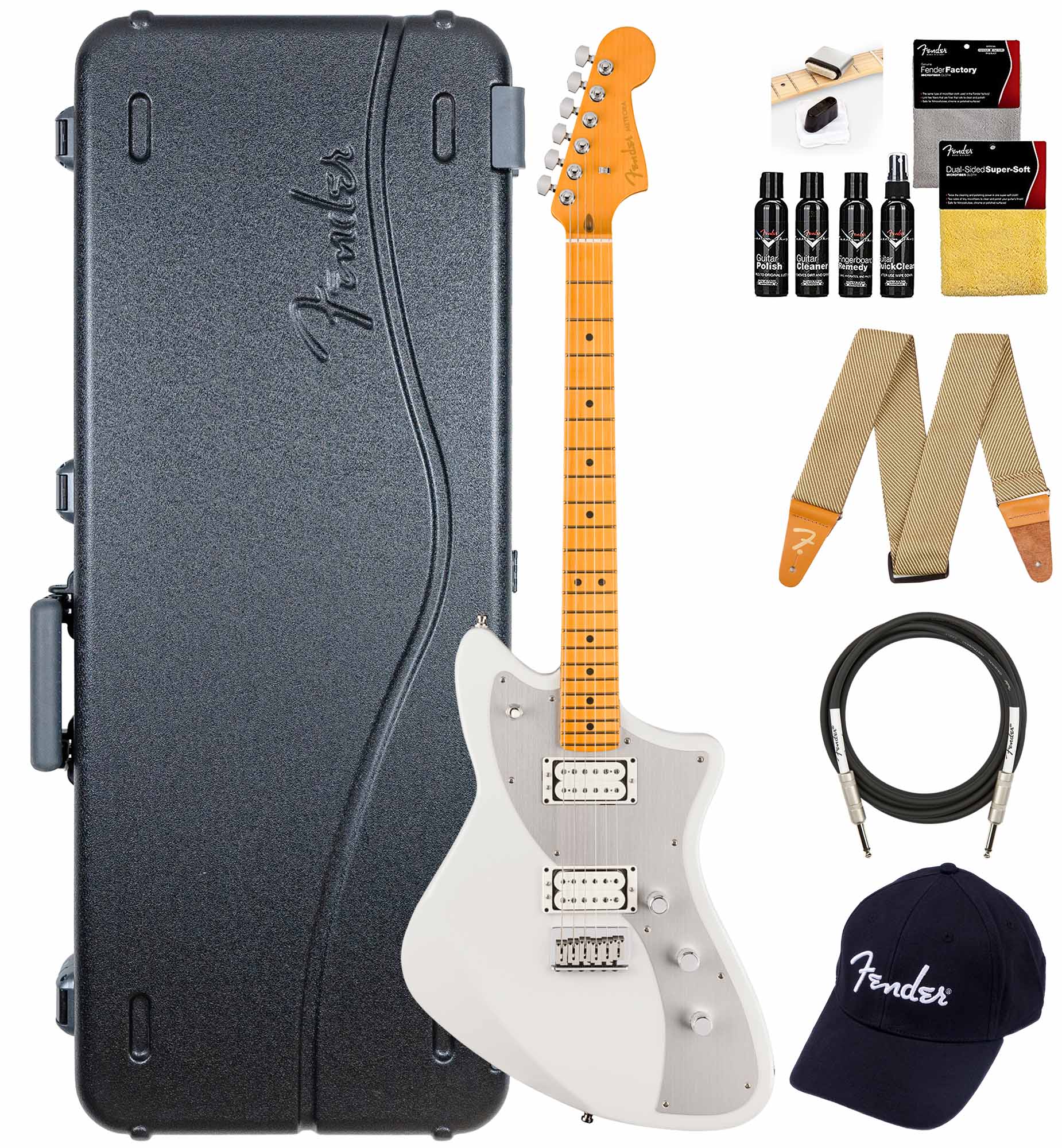 Fender American Ultra II Meteora - Avalanche w/ Guitar Cleaning Kit
