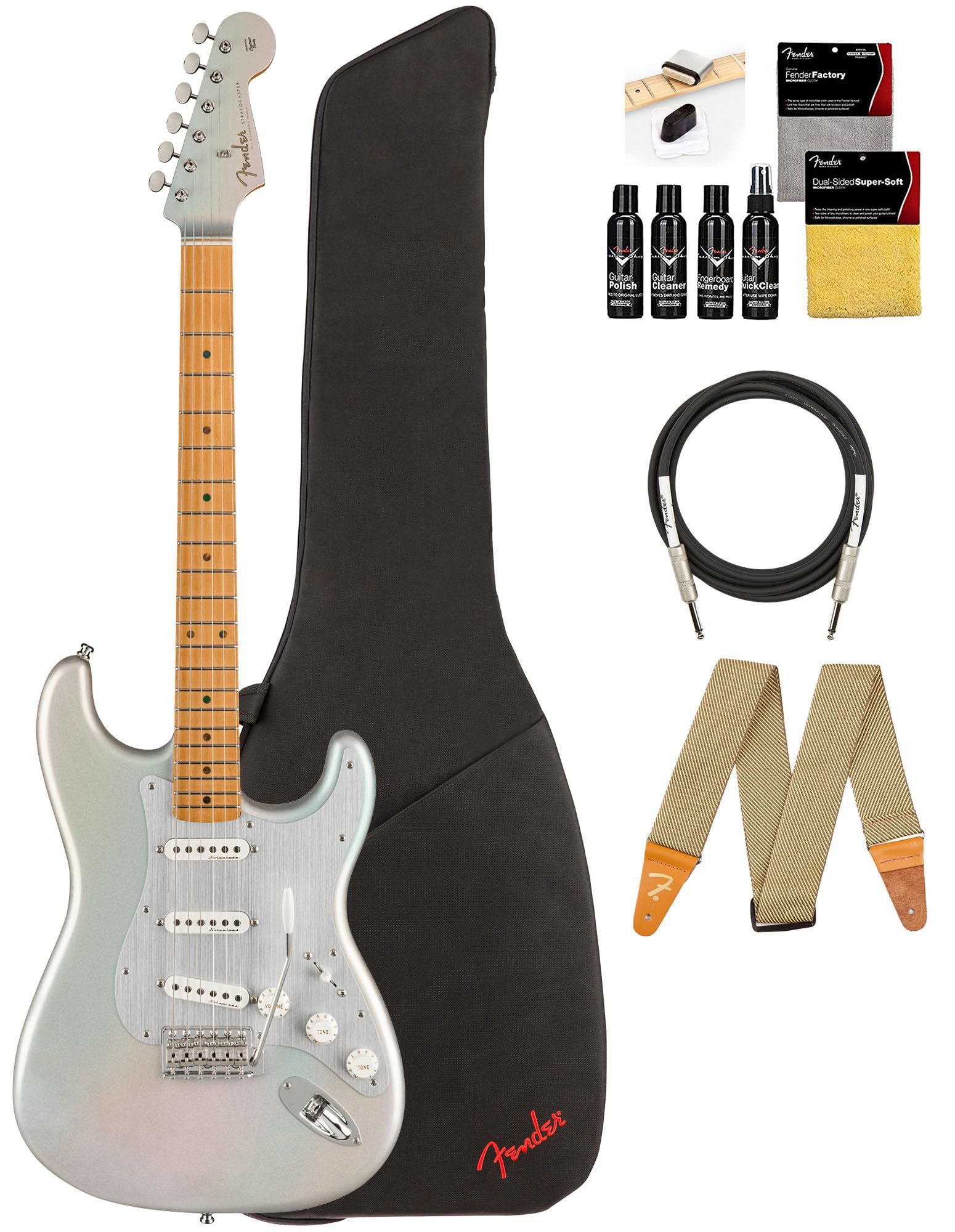 Fender H.E.R. Stratocaster - Chrome Glow w/ Instrument Cable