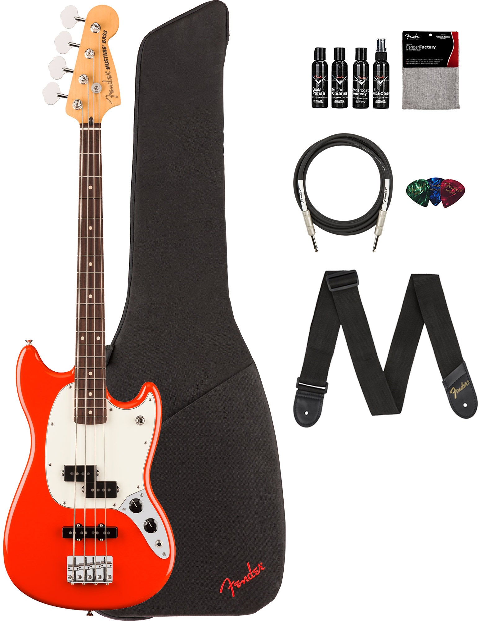 Fender Player II Mustang Bass PJ - Coral Red w/ Cleaning Kit