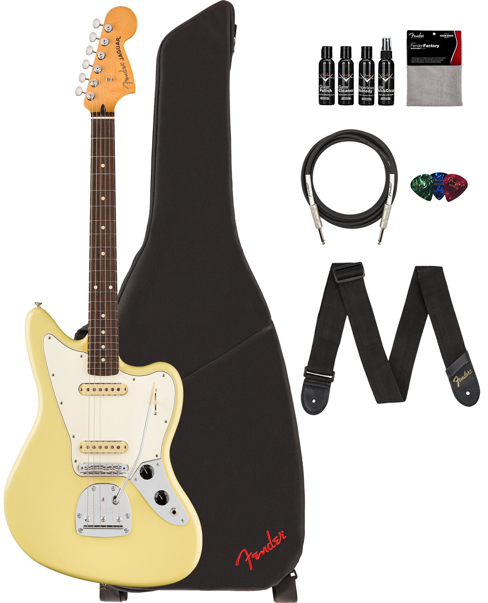Fender Player II Jaguar - Hialeah Yellow w/ Cleaning Kit