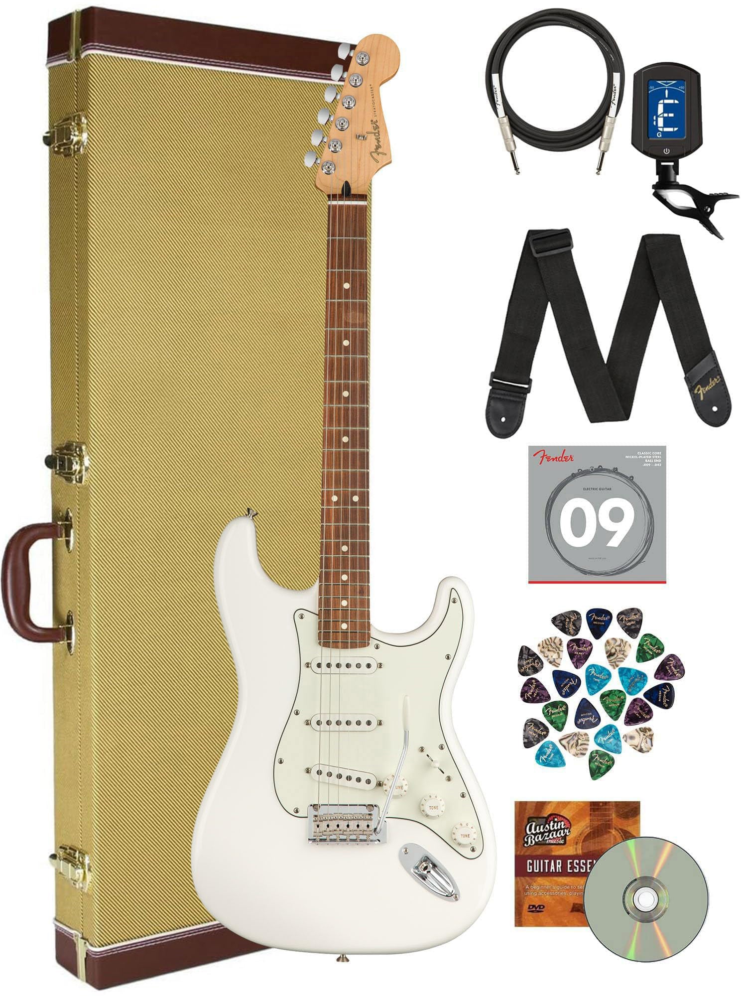 Fender Player Stratocaster, Pau Ferro - Polar White w/ Tweed Hard Case