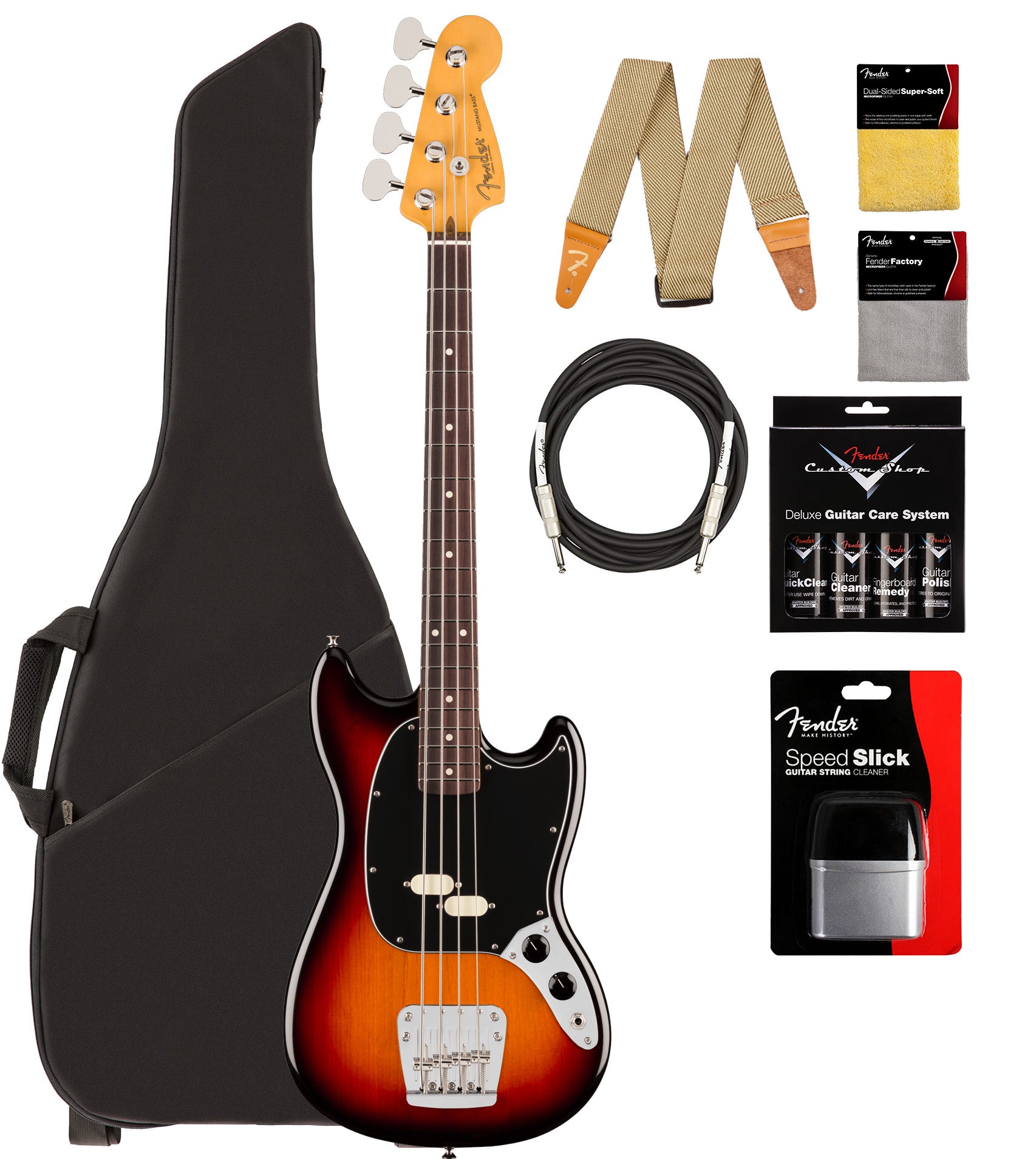 Fender American Professional Classic Mustang Bass - 3-Color Sunburst w/ Cleaning Kit