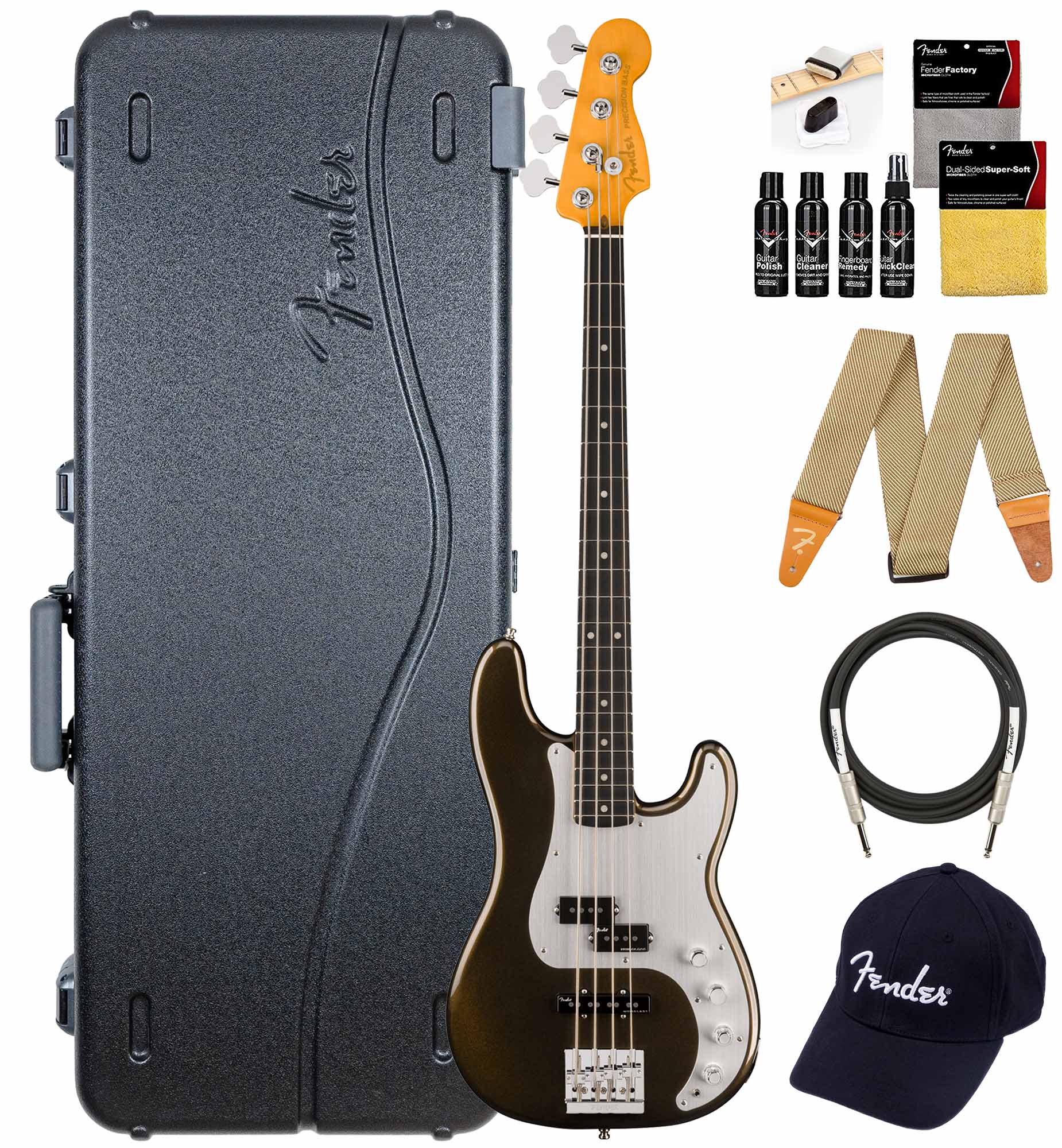 Fender American Ultra II Precision Bass - Texas Tea w/ Guitar Cleaning Kit