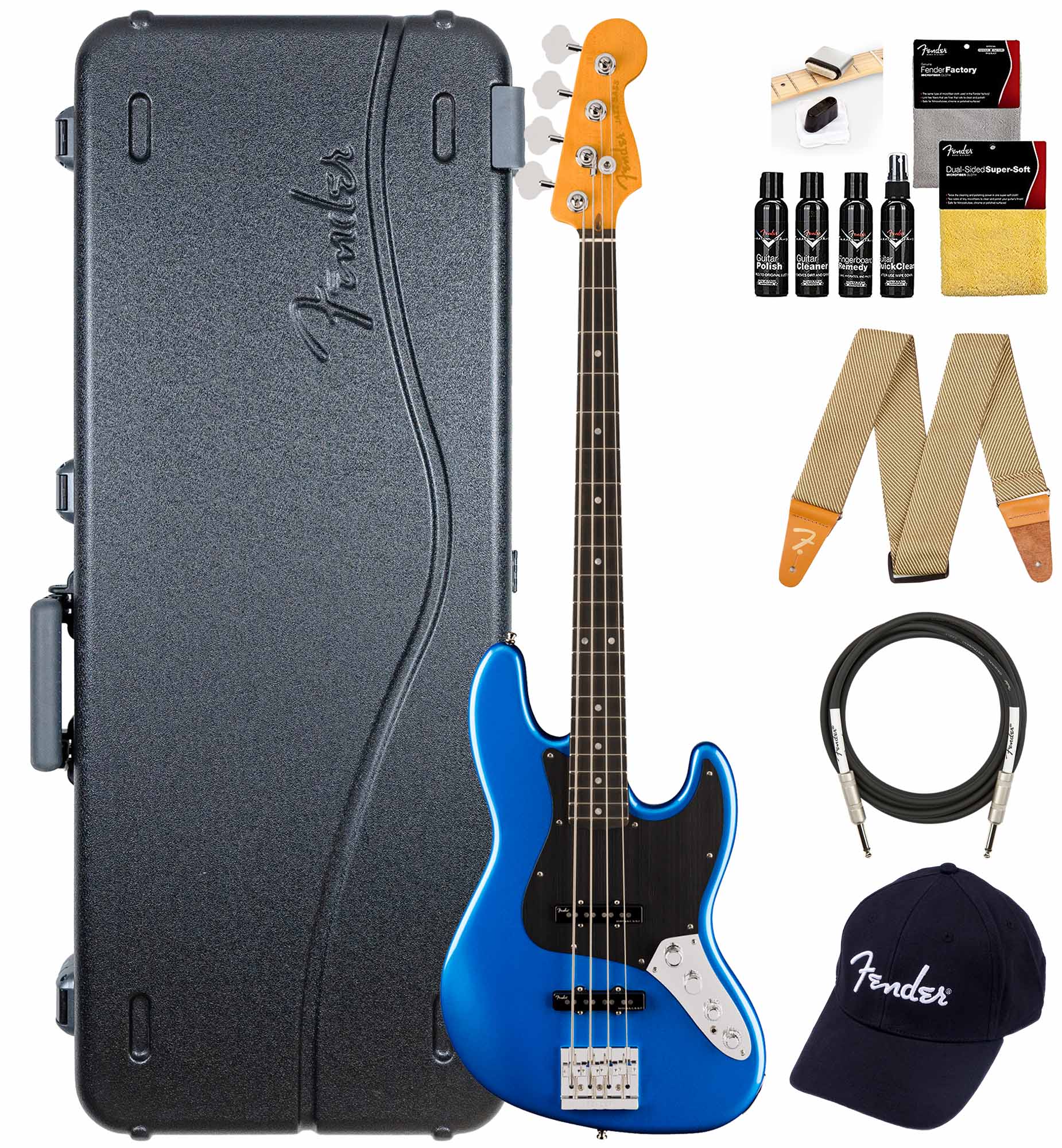 Fender American Ultra II Jazz Bass - Noble Blue w/ Guitar Cleaning Kit
