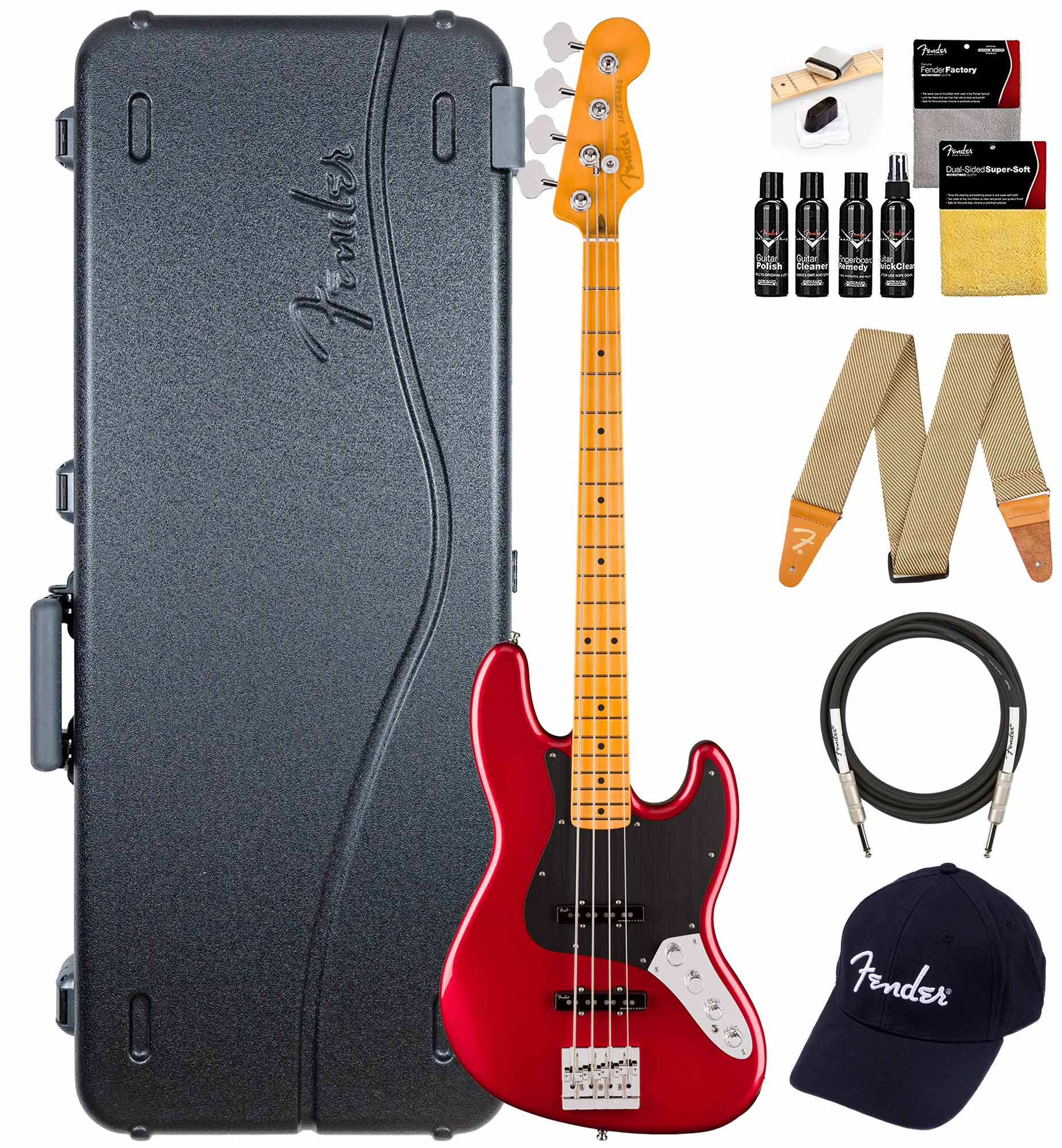 Fender American Ultra II Jazz Bass - Sinister Red w/ Guitar Cleaning Kit