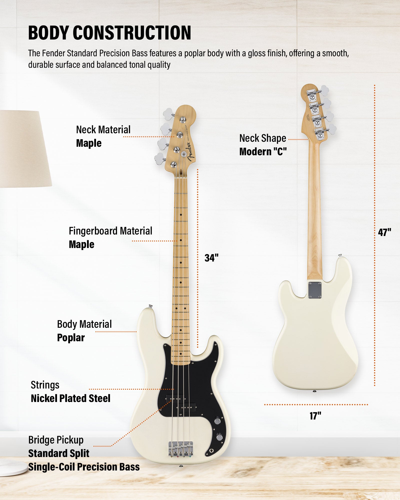 Fender Standard Precision Bass - Olympic White w/ Guitar Cleaning Kit