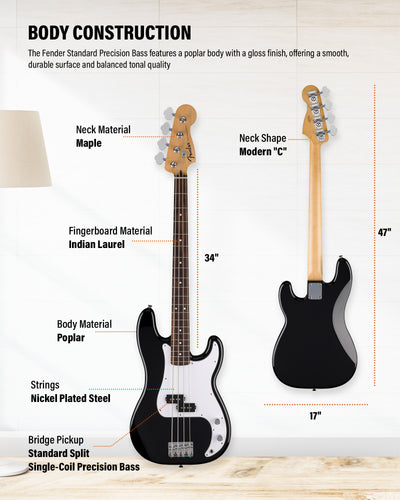 Fender Standard Precision Bass - Black w/ Guitar Cleaning Kit