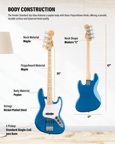 Fender Standard Jazz Bass - Aqua Marine Metallic w/ Guitar Cleaning Kit