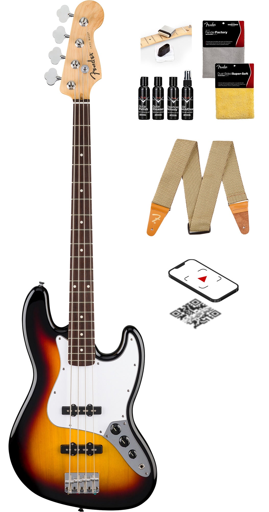Fender Standard Jazz Bass - 3-Color Sunburst w/ Guitar Cleaning Kit