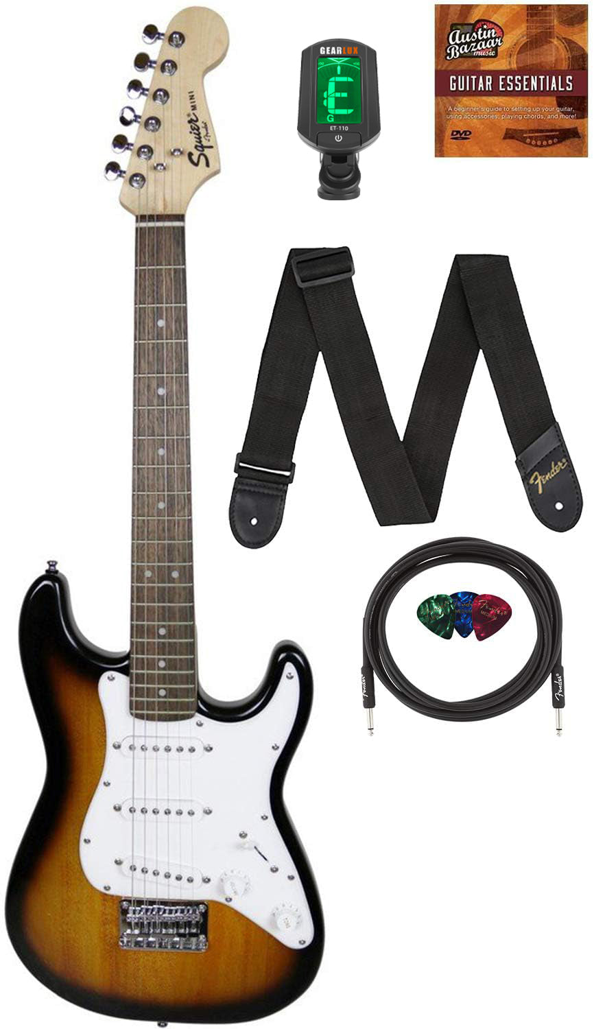 Fender Squier 3/4-Size Kids Mini Strat Electric Guitar - Sunburst w/ Tuner