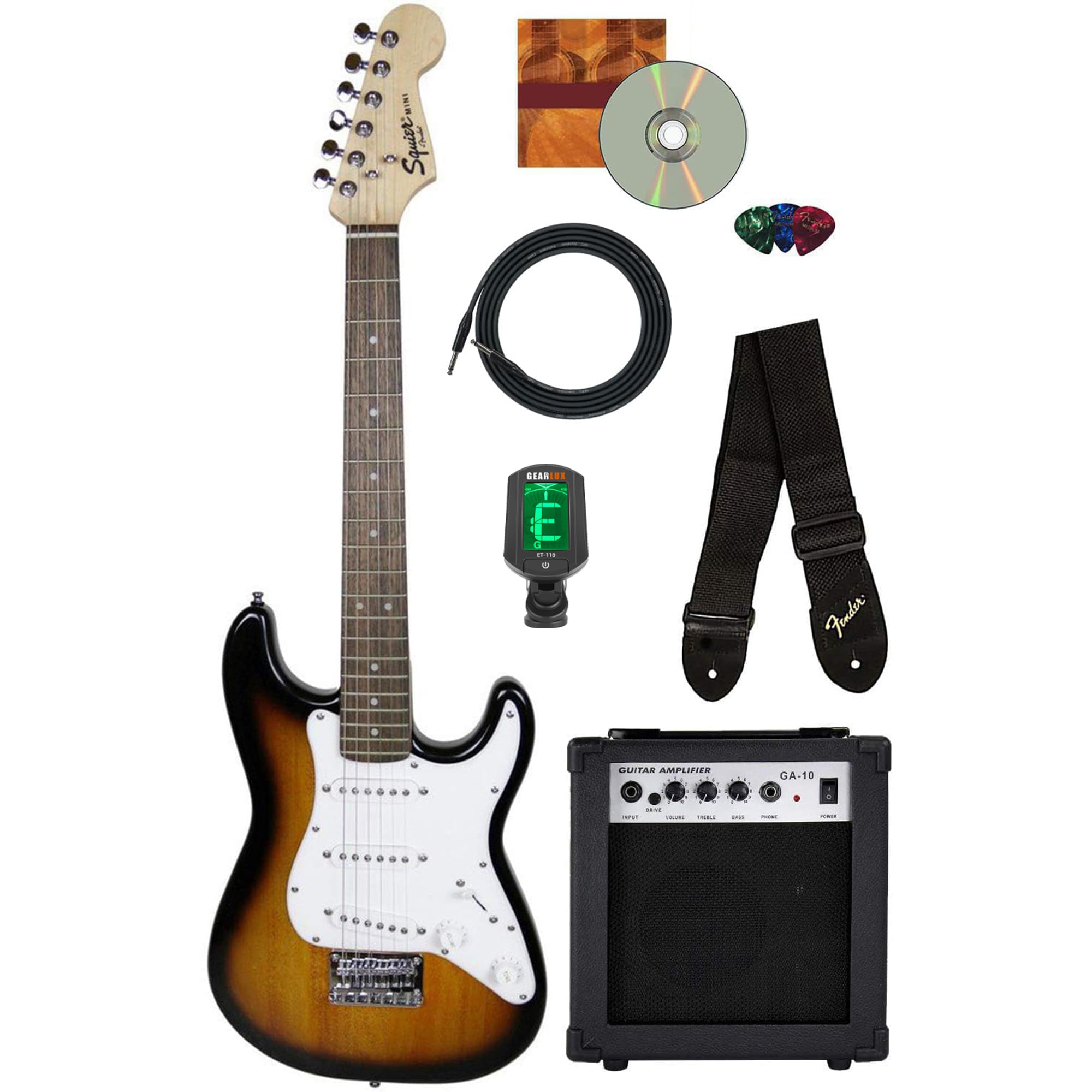 ギター Squier by Fender mini Stratocaster Fender Squier 3/4-Size Kids Mini Strat Electric Guitar - Sunburst