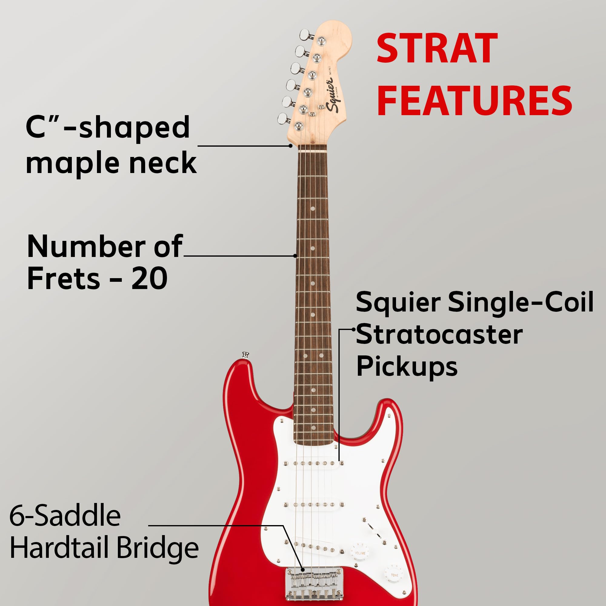 Fender Squier 3/4-Size Kids Mini Strat Electric Guitar - Dakota Red w/ Amplifier