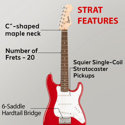 Fender Squier 3/4-Size Kids Mini Strat Electric Guitar - Dakota Red w/ Amplifier