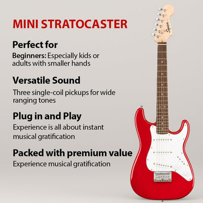 Fender Squier 3/4-Size Kids Mini Strat Electric Guitar - Dakota Red w/ Amplifier