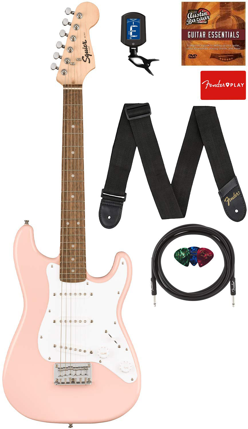 Fender Squier 3/4-Size Kids Mini Strat Electric Guitar - Shell Pink w/ Cable